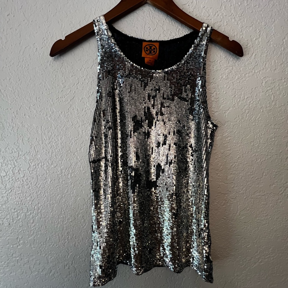 Tory Burch Silver Sequence Mesh Top - image 1